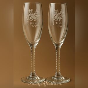 🥂 Eternal Toast Bride & Groom Crystal Flute Set Vintage Wedding Elegance NIB